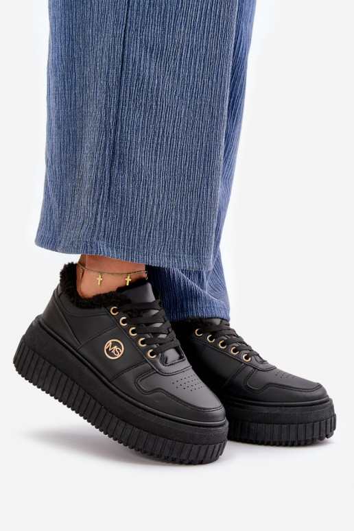 Turnschuhe Modell Schuhe Sportschuhe Damen warm mit modischen massiven Sohlen schwarz Farbe Verissha