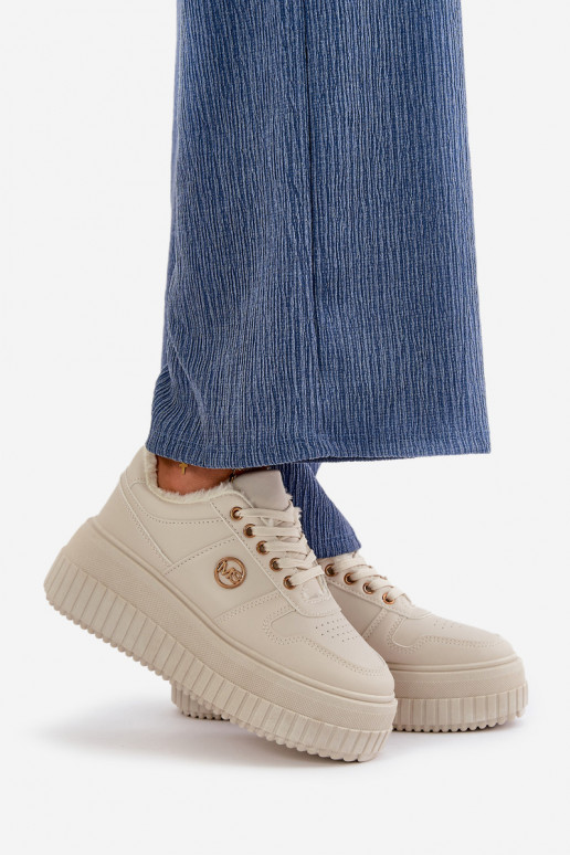 Chaussures modèle baskets baskets Féminin réchauffer avec des semelles massives à la mode beige Verissha