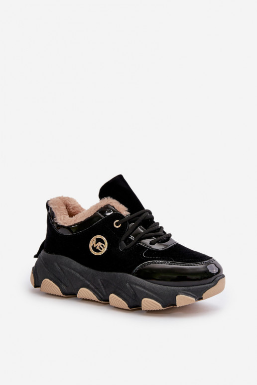 Damessportschoenen met veters, verwarmd met een platform in zwart Biaola Damessportschoenen met veters, verwarmd met een platform in zwart Biaola