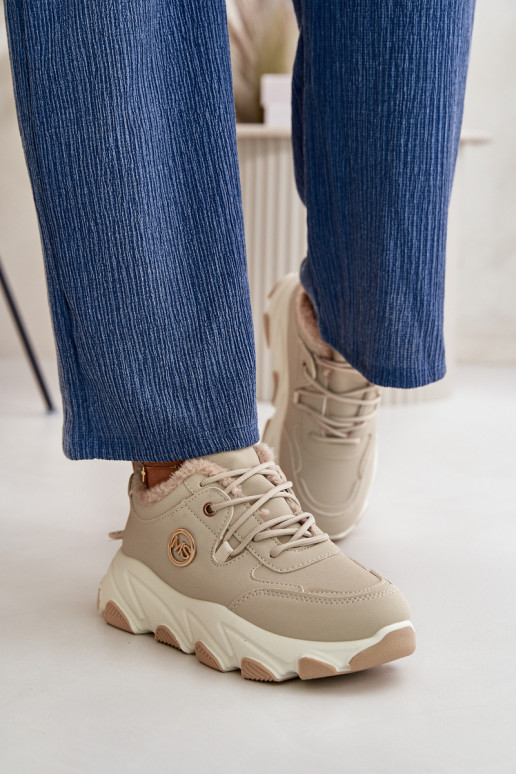 réchauffer baskets Féminin avec des lacets avec une plateforme beige Bialoa réchauffer baskets Féminin avec des lacets avec une plateforme beige Bialoa