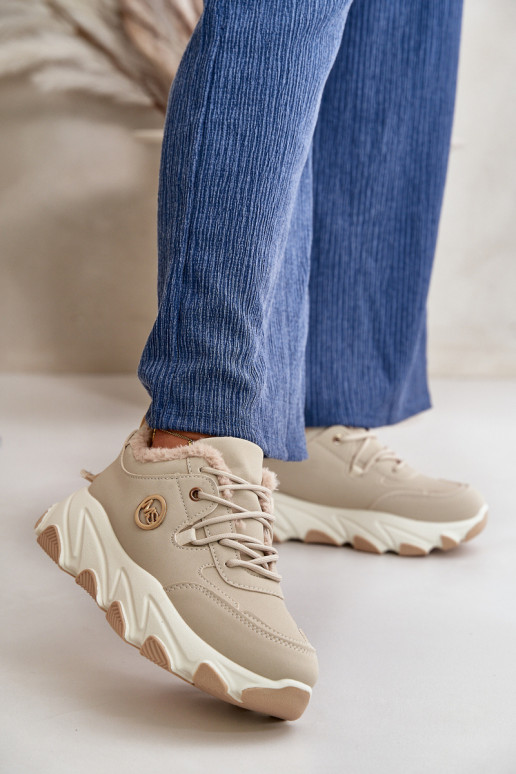Beheizte Damen-Schnür-Plateau-Sneaker in Beige von Bialoa