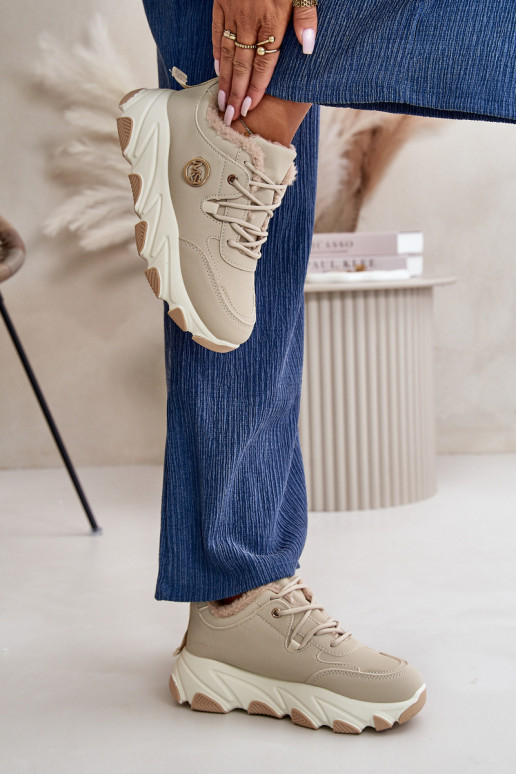 verwarmde sneakers Damesplatform met veters beige Bialoa verwarmde sneakers Damesplatform met veters beige Bialoa