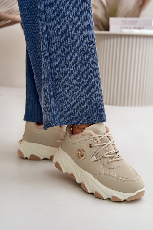 réchauffer baskets Féminin avec des lacets avec une plateforme beige Bialoa réchauffer baskets Féminin avec des lacets avec une plateforme beige Bialoa