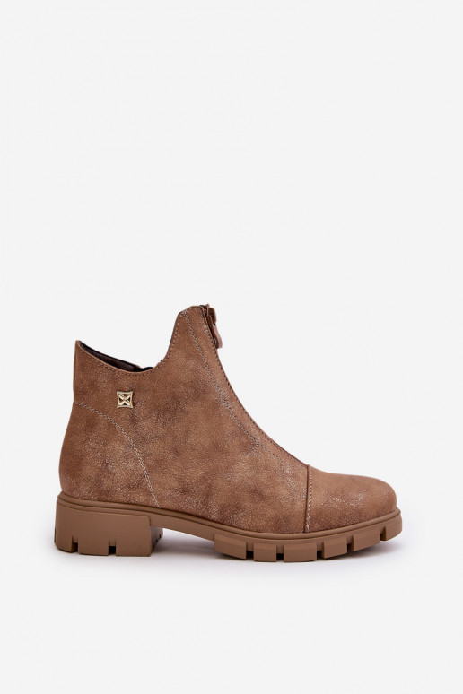 Gewärmte Damenstiefel Z Priced Eko Leder braun-goldene Farbe Verietta