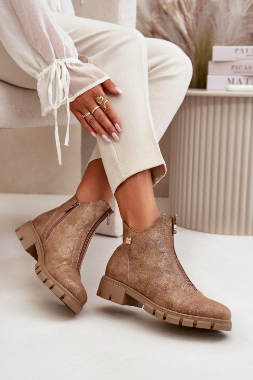 Gewärmte Damenstiefel Z Priced Eko Leder braun-goldene Farbe Verietta