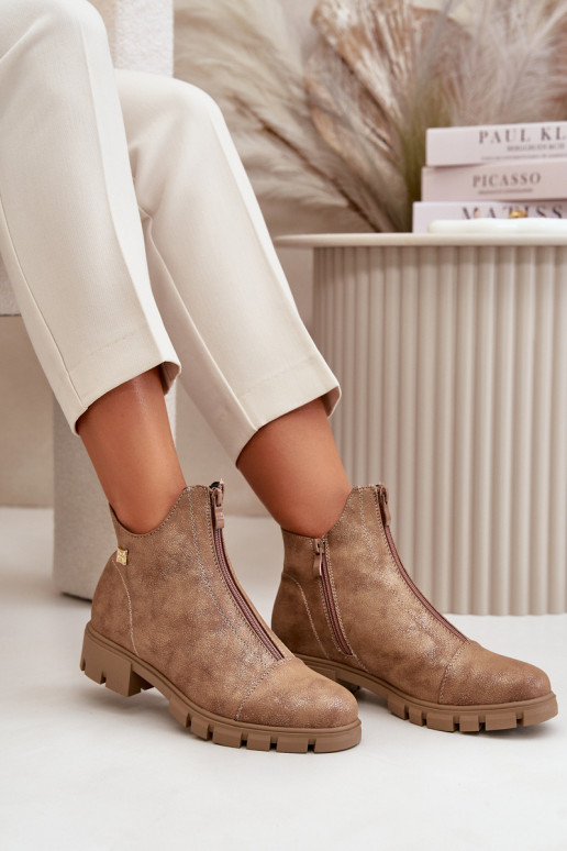 Gewärmte Damenstiefel Z Priced Eko Leder braun-goldene Farbe Verietta