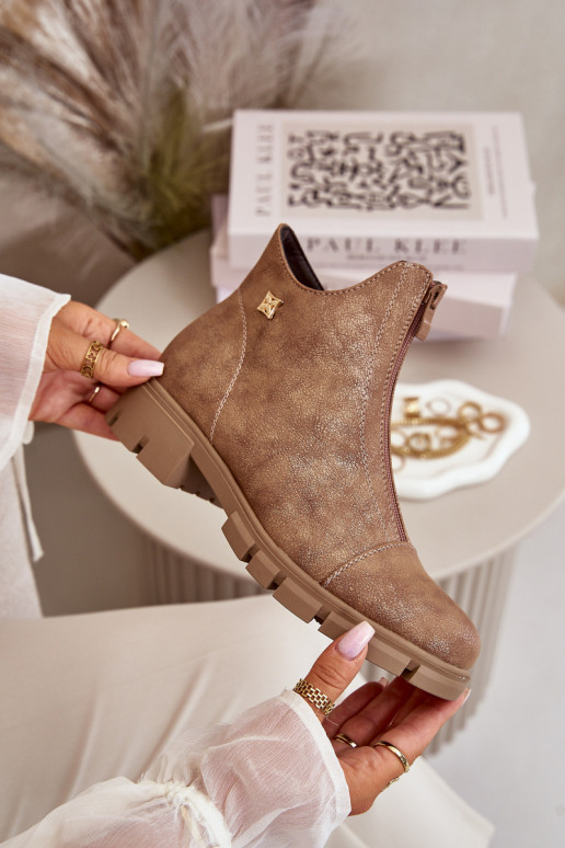 réchauffer Bottes pour femmes Z Przetarciami Eko Peau brun-couleur dorée Verietta