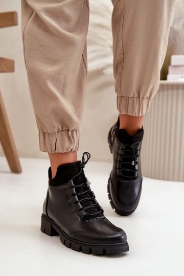 chaussures à talons bas pour femmes réchauffer en cuir écologique couleur noire Erisabelle 2
