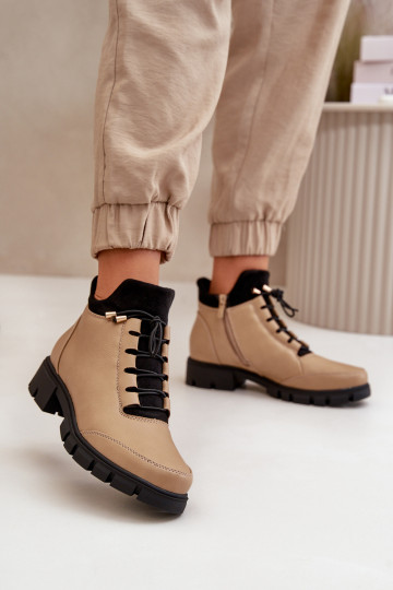 chaussures à talons bas pour femmes réchauffer en cuir écologique beige Erisabelle