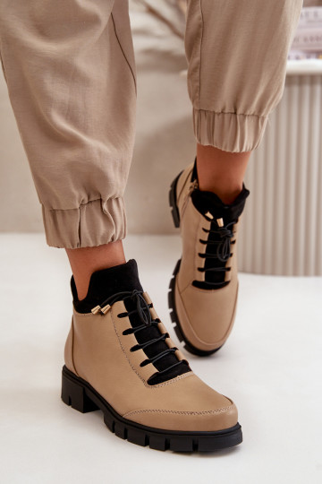 chaussures à talons bas pour femmes réchauffer en cuir écologique beige Erisabelle 2