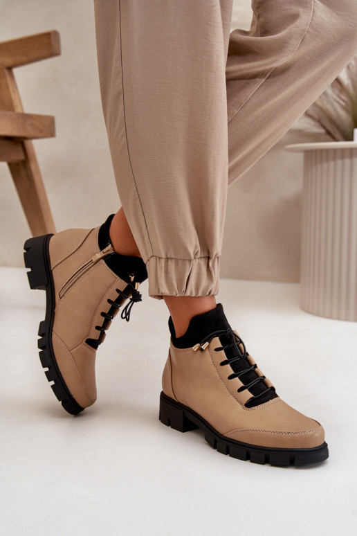 chaussures à talons bas pour femmes réchauffer en cuir écologique beige Erisabelle