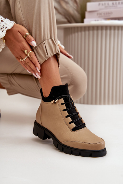 chaussures à talons bas pour femmes réchauffer en cuir écologique beige Erisabelle