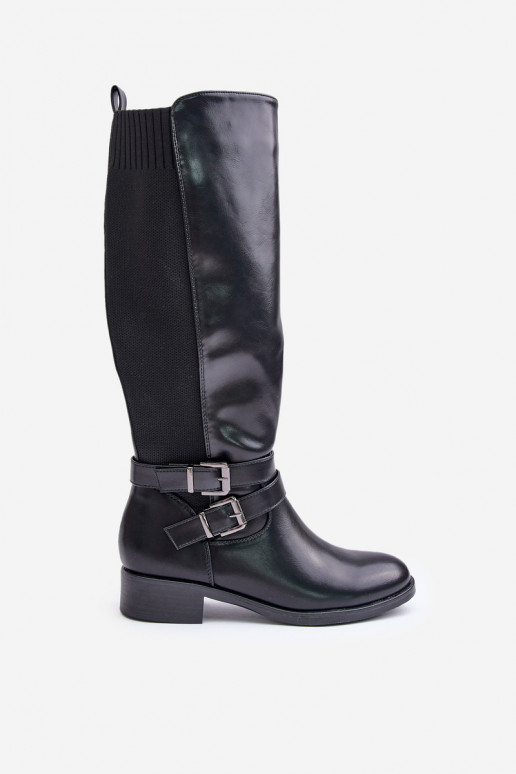 bottes pour femmes Contre la route avec des talons larges avec boucles couleur noire Lotina bottes pour femmes Contre la route avec des talons larges avec boucles couleur noire Lotina