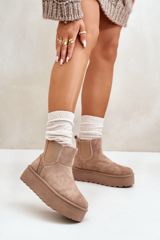 SneeuIn laarzen Dames met platform Z Elastycznymi INstaInkami beige Rialine SneeuIn laarzen Dames met platform Z Elastycznymi INstaInkami beige Rialine
