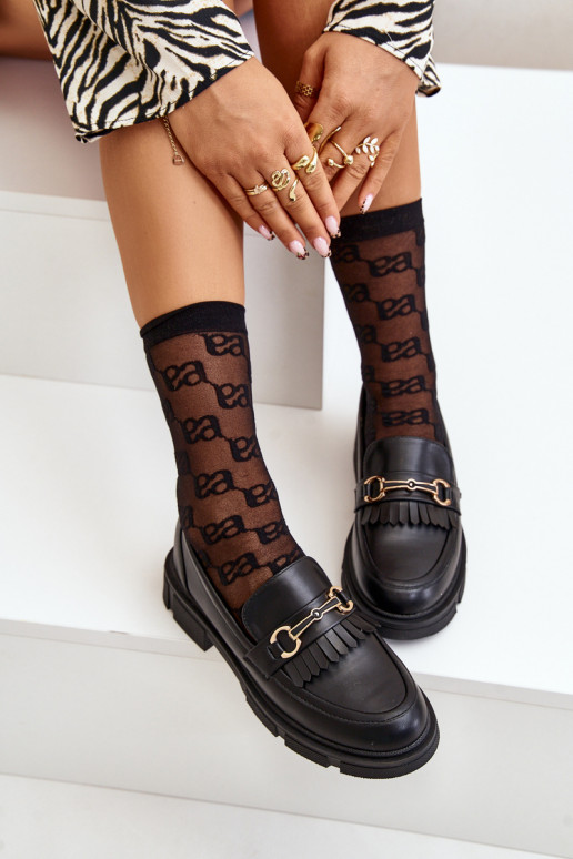 Mokassins für Damen mit Ornamenten Eko Haut schZuarze Farbe Tialorae