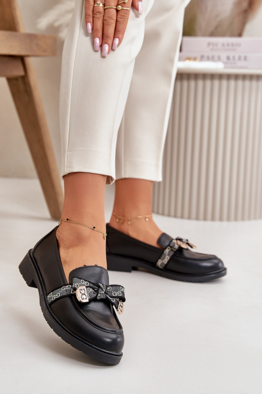 Féminin Mocassins avec des rubans S.Barski HY42-331 couleur noire