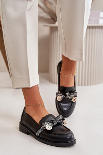 Damesmocassins met linten S.Barski HY42-331 zwarte kleur 2