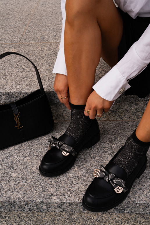 Féminin Mocassins avec des rubans S.Barski HY42-331 couleur noire