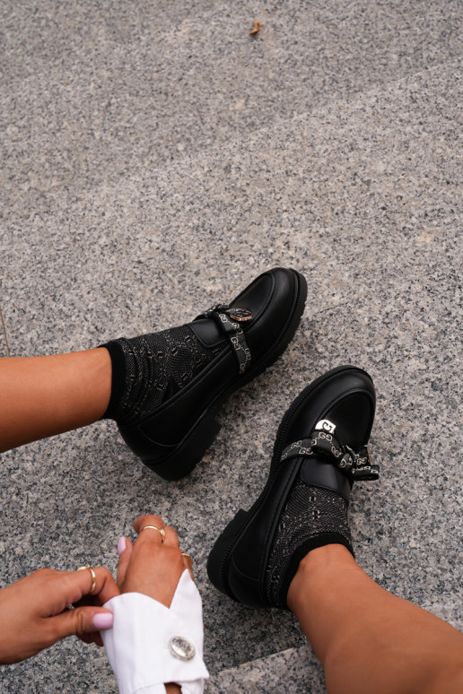 Féminin Mocassins avec des rubans S.Barski HY42-331 couleur noire