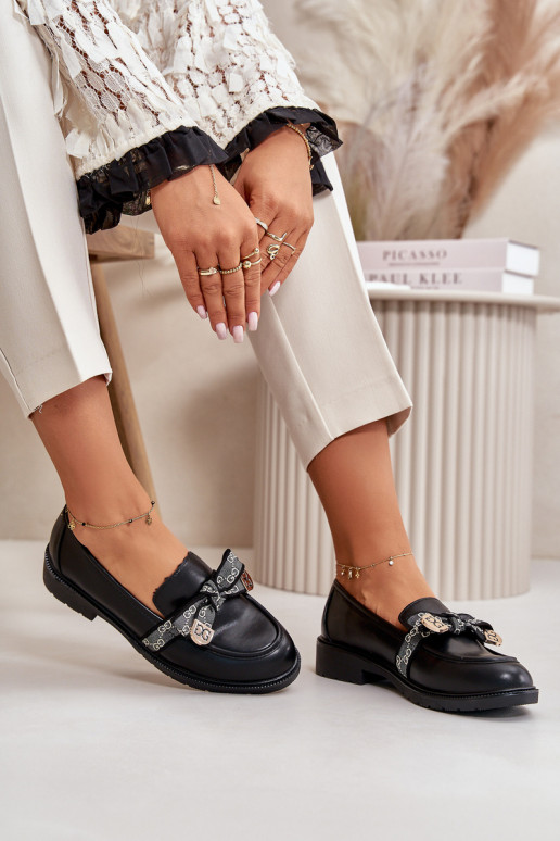 Féminin Mocassins avec des rubans S.Barski HY42-331 couleur noire