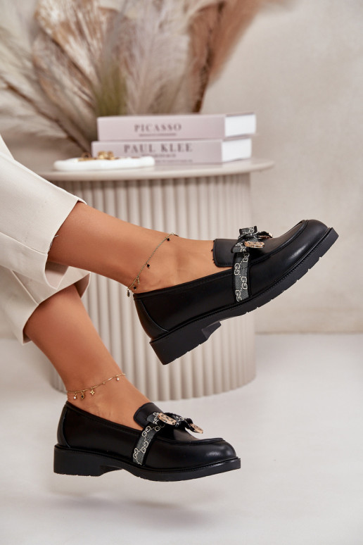 Damenmokassins mit Bändern S.Barski HY42-331 schwarze Farbe