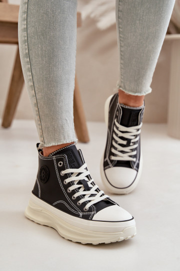 Freizeitschuhe mit einer Plattform Eko Haut Big Star OO274063 schZuarze Farbe