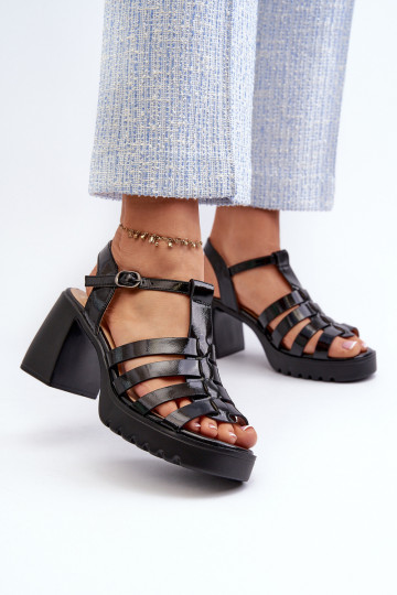avec effet laqué Sandales à talons hauts pour femmes de couleur noire Aninifer