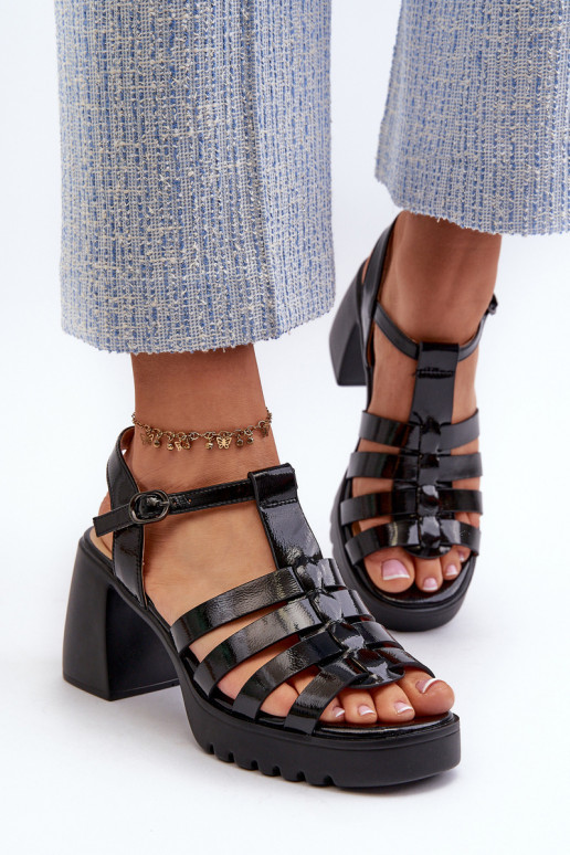 avec effet laqué Sandales à talons hauts pour femmes de couleur noire Aninifer