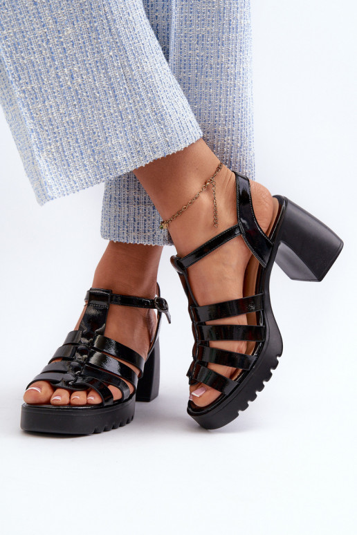 avec effet laqué Sandales à talons hauts pour femmes de couleur noire Aninifer
