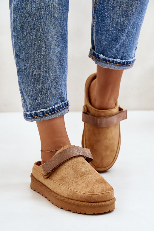Dames Slippers opInarmen met bont erin met platform bruine kleur Azida