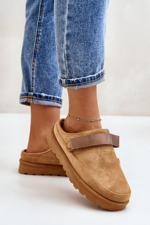 Feminin Hausschuhe sich Zuarm laufen mit Fell innen mit einer Plattform braune Farbe Azida