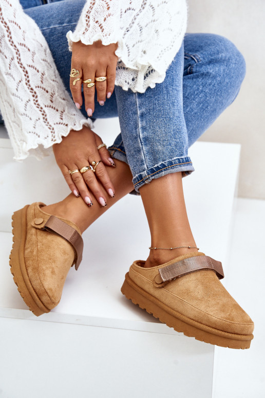 Dames Slippers opInarmen met bont erin met platform bruine kleur Azida