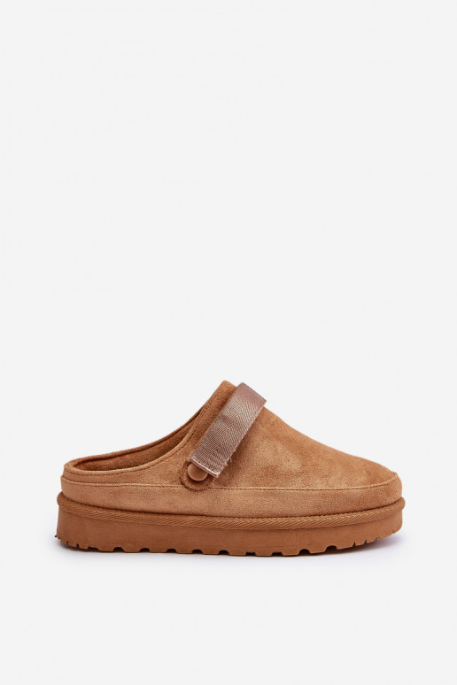 Dames Slippers opInarmen met bont erin met platform bruine kleur Azida