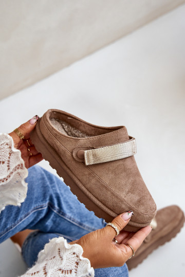 Dames Slippers opInarmen met bont erin met platform bruine kleur Azida