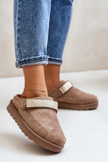 Dames Slippers opInarmen met bont erin met platform bruine kleur Azida 2