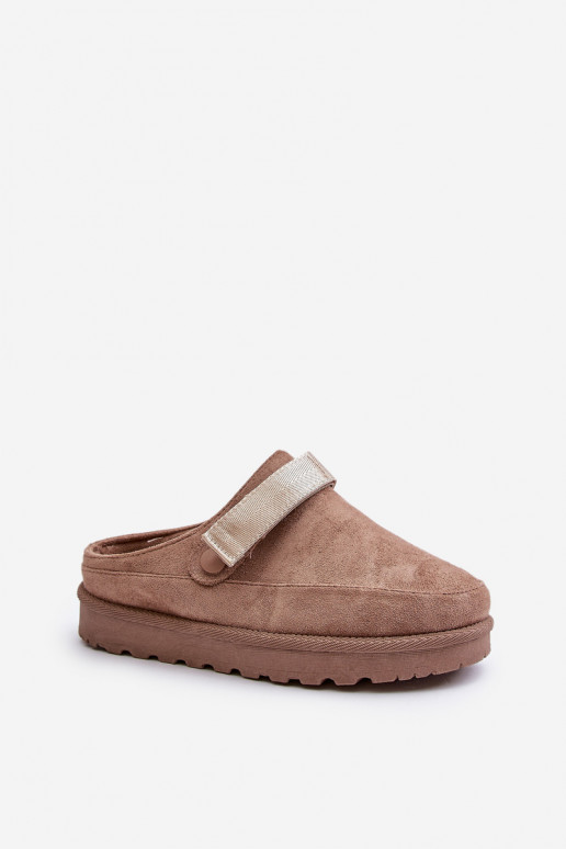 Dames Slippers opInarmen met bont erin met platform bruine kleur Azida