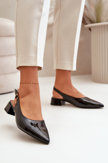 Ballerines laquées Sur un talon bas Z Noskami avec des nez pointus couleur noire Anarinne