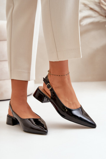 Ballerines laquées Sur un talon bas Z Noskami avec des nez pointus couleur noire Anarinne 2