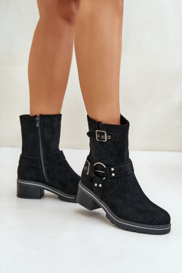 Bottes pour femmes Sur un talon bas avec boucles couleur noire Zudra