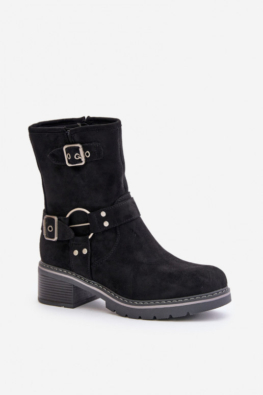 Bottes pour femmes Sur un talon bas avec boucles couleur noire Zudra