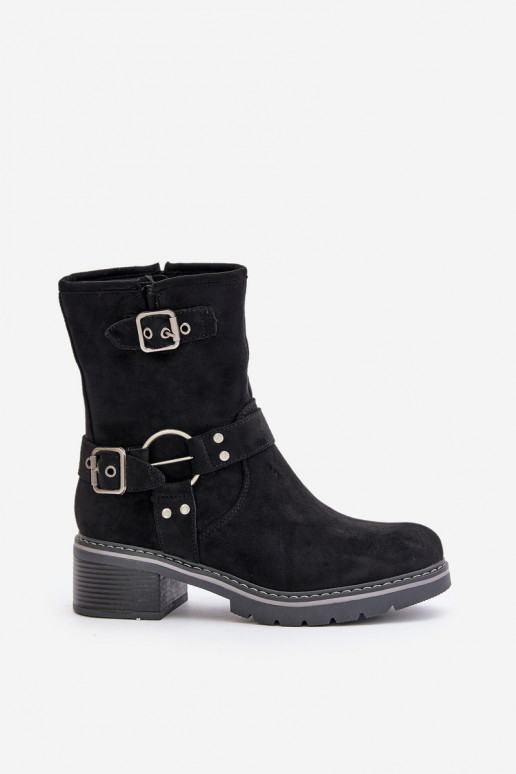 Bottes pour femmes Sur un talon bas avec boucles couleur noire Zudra