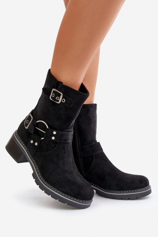Bottes pour femmes Sur un talon bas avec boucles couleur noire Zudra