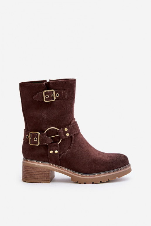 Bottes pour femmes Sur un talon bas avec boucles marron Zudra