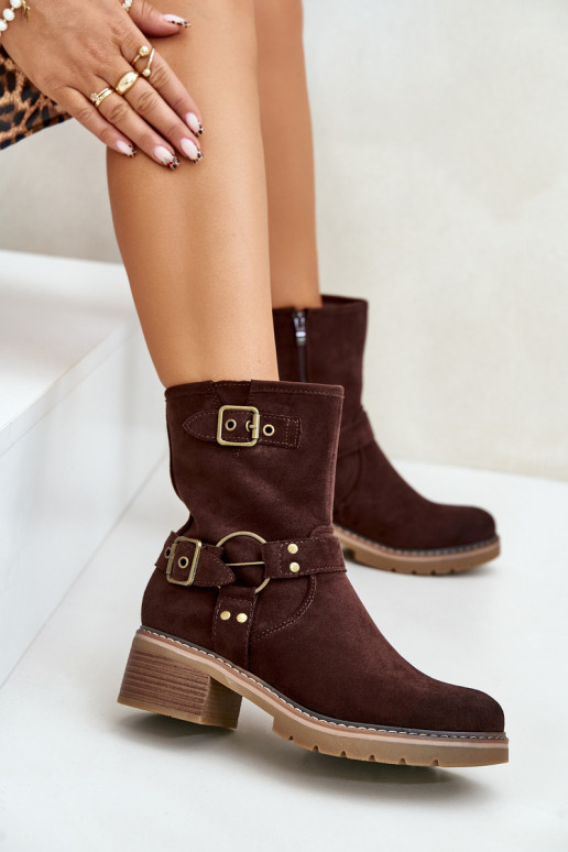 Bottes pour femmes Sur un talon bas avec boucles marron Zudra