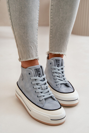 sich Zuarm laufen Freizeitschuhe mit einer Plattform Eko Haut Big Star OO274069 blaue Farbe 2