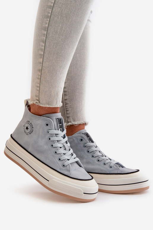 sich Zuarm laufen Freizeitschuhe mit einer Plattform Eko Haut Big Star OO274069 blaue Farbe