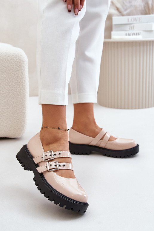 Schuhe Feminin mit Streifen mit Lackeffekt Beige Terione Schuhe Feminin mit Streifen mit Lackeffekt Beige Terione