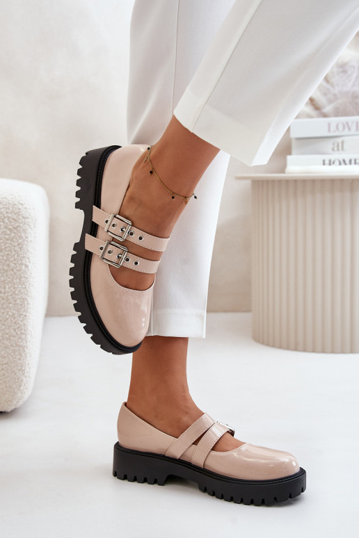 Schuhe Feminin mit Streifen mit Lackeffekt Beige Terione Schuhe Feminin mit Streifen mit Lackeffekt Beige Terione
