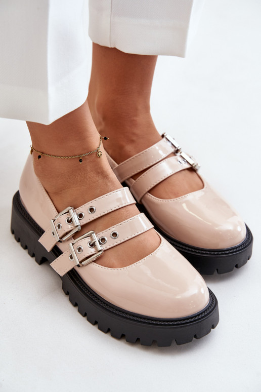 Schuhe Feminin mit Streifen mit Lackeffekt Beige Terione Schuhe Feminin mit Streifen mit Lackeffekt Beige Terione