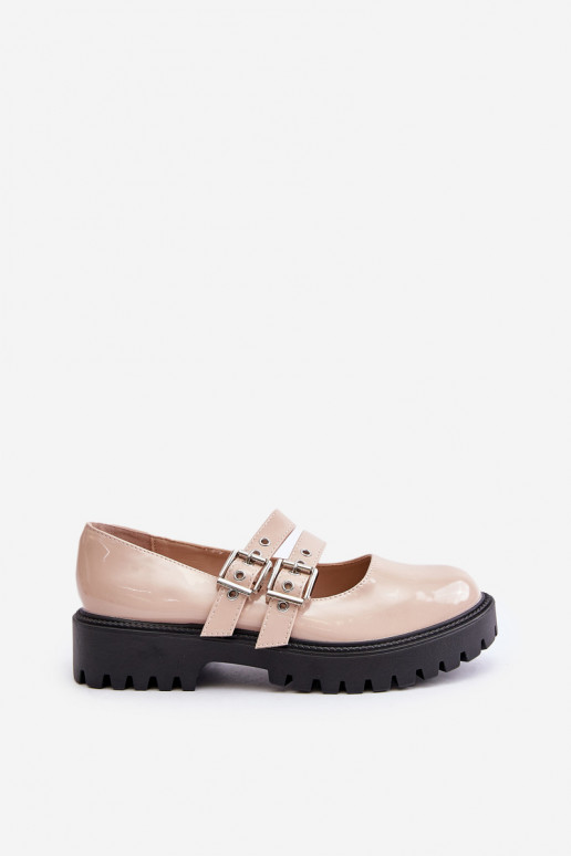 Schuhe Feminin mit Streifen mit Lackeffekt Beige Terione Schuhe Feminin mit Streifen mit Lackeffekt Beige Terione
